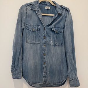 True Religion distressed tencel (denim) button down.
